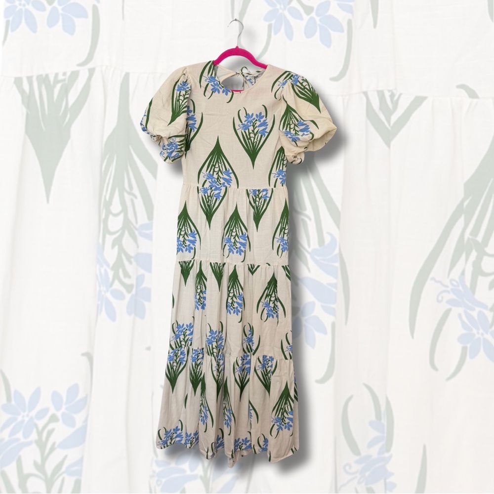 Zara The Sophia Dress with Green and Blue Floral Design